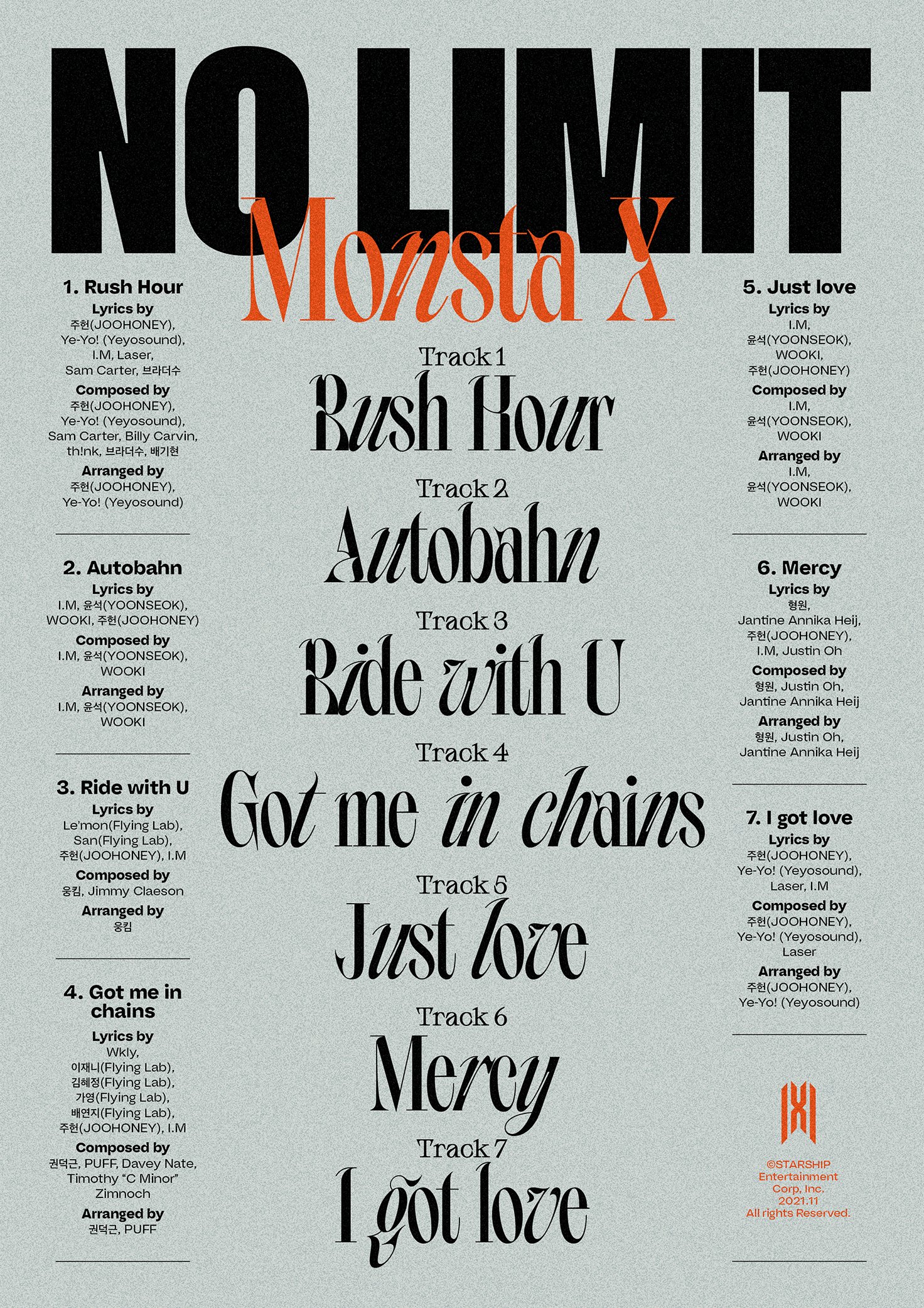 MONSTA X Mini Album - NO LIMIT TRACKLIST