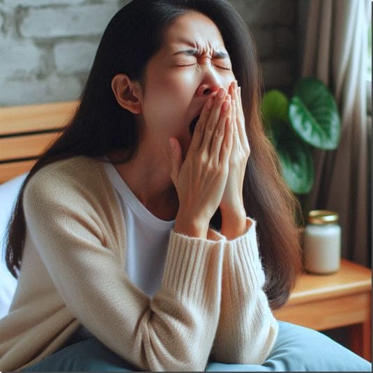 고덱스 효능 만성 피로 해소 효과, 하품 하는 젊은 여성