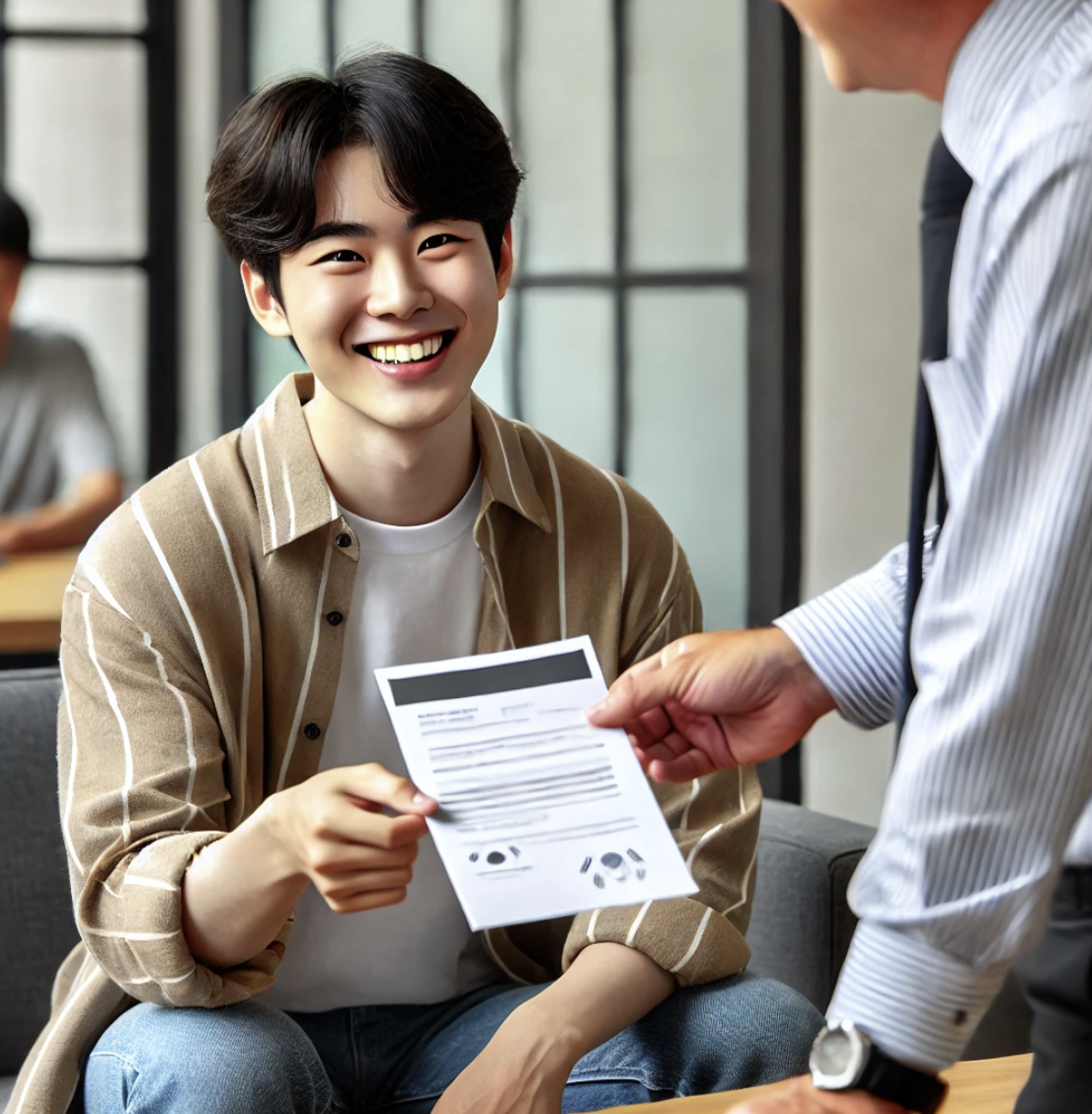 근로자 혜택을 받으며 기뻐하는 모습