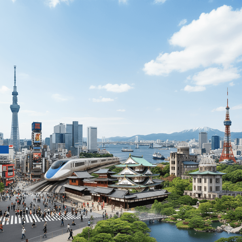 일본 여행 도시 배경 포스터