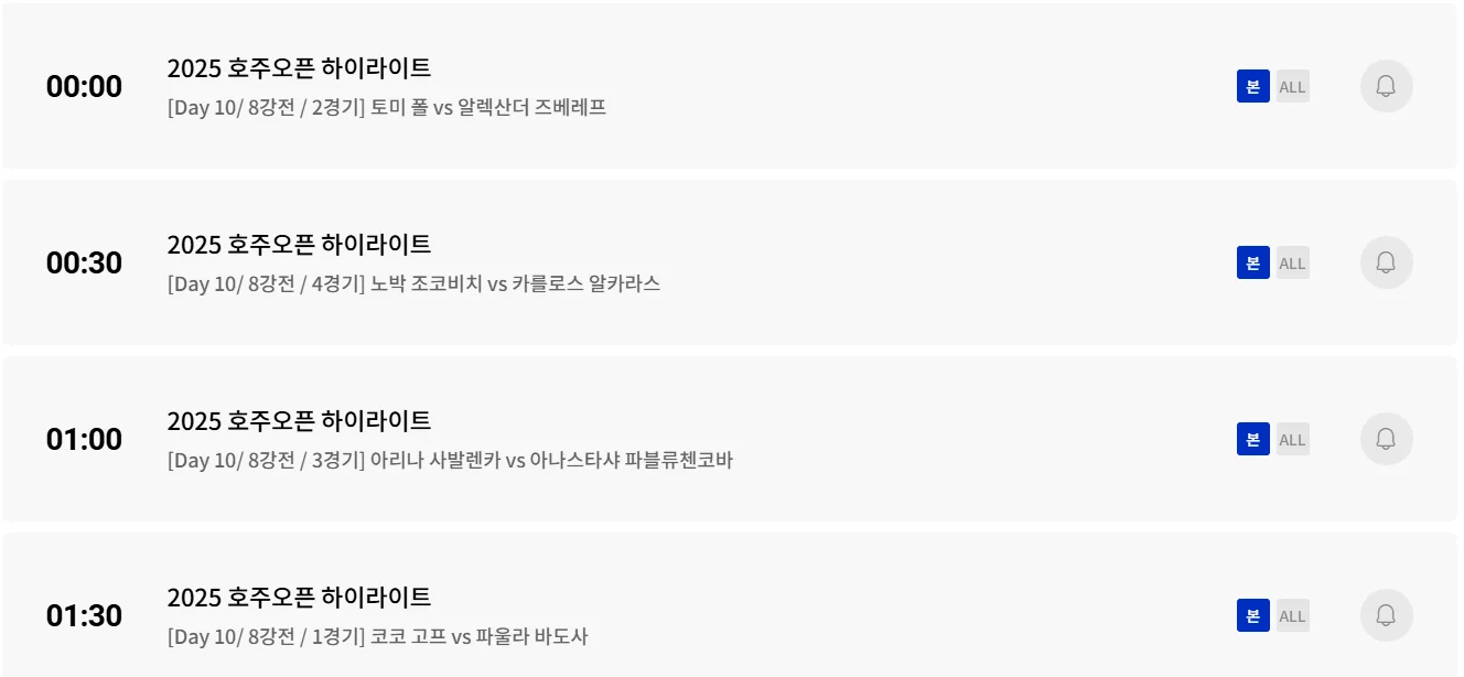 2025 호주오픈 테니스대회 중계