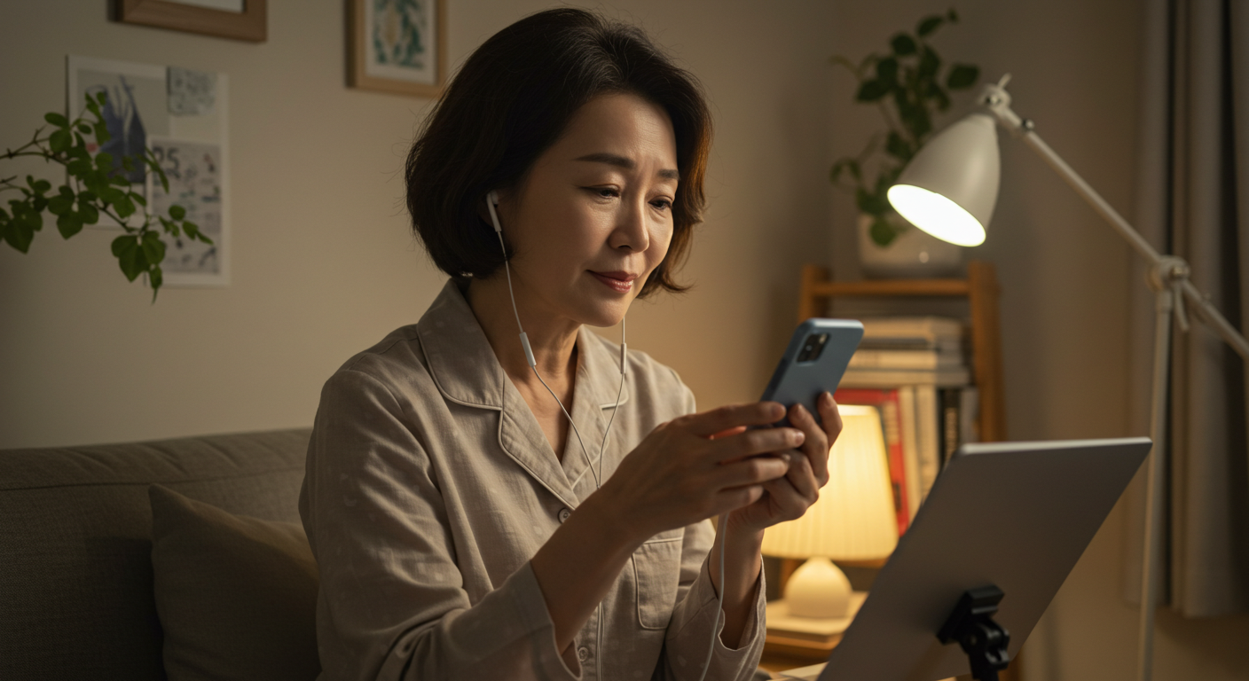 음성을 녹음하는 여성