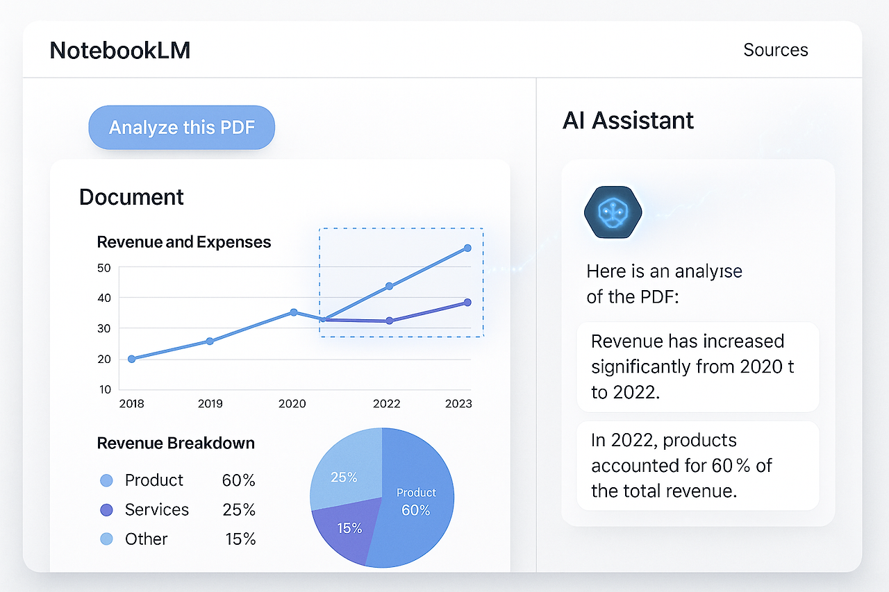 NotebookLM의 멀티모달 기능으로 PDF 내 차트와 그래프를 분석하는 화면