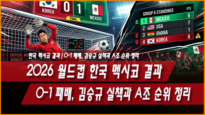 2026 월드컵 한국 멕시코 결과 0-1 패배, 김승규 실책과 A조 순위 정리
