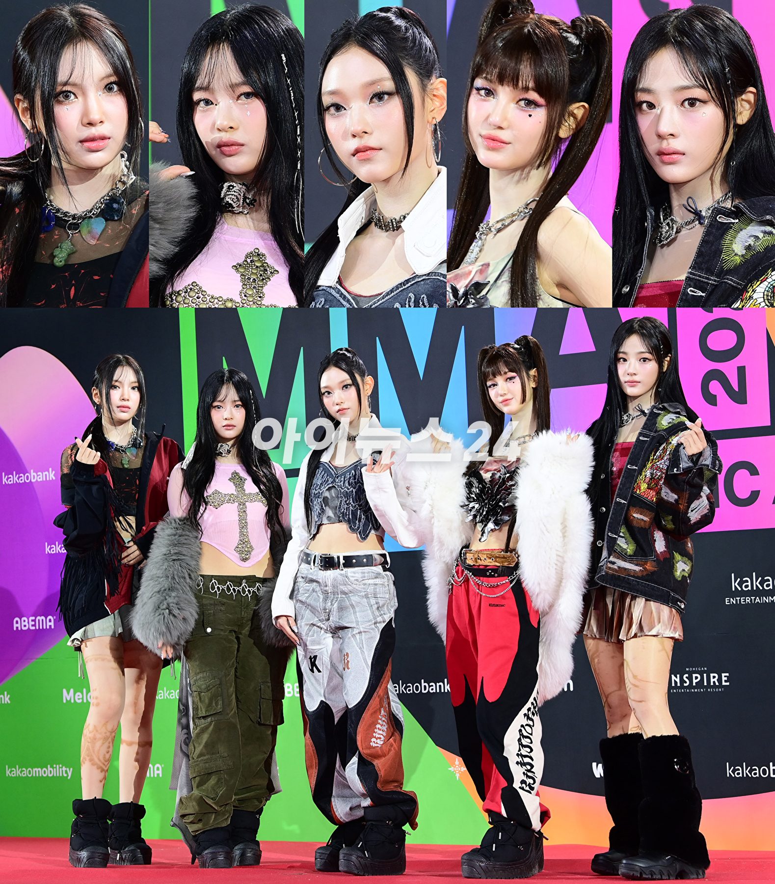 &#39;오늘도 실험적 패션&#39; 그룹 뉴진스(NewJeans)가 2일 오후 인천광역시 중구 인스파이어 아레나에서 열린 MMA2023(멜론뮤직어워드) 레드카펫 행사에 참석하고 있다. [사진=정소희 기자]