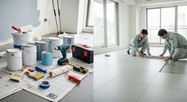 셀프 인테리어와 전문 시공 리모델링 비교 이미지