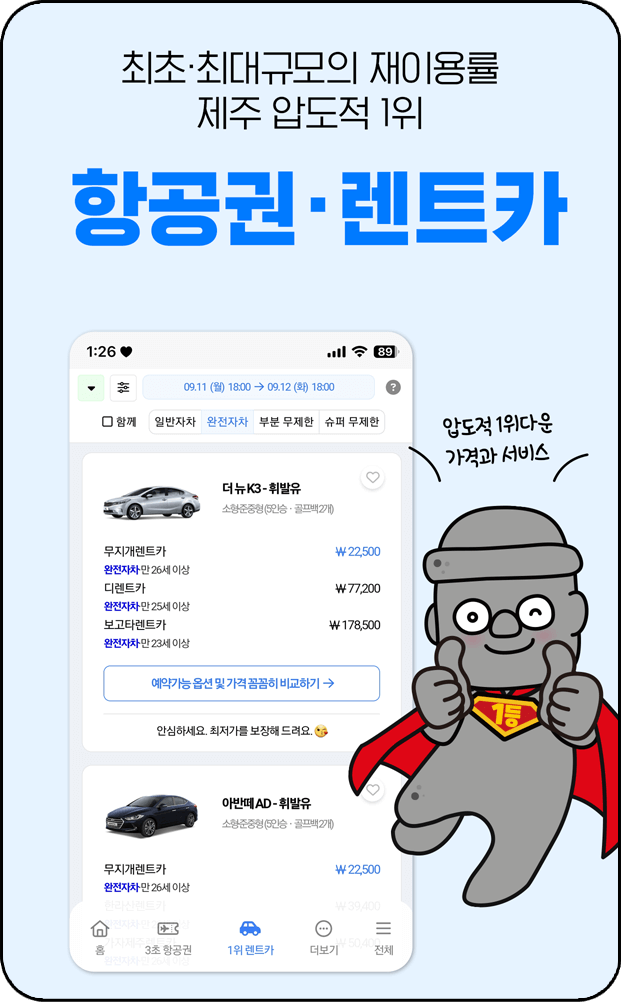 돌하루팡 어플, 렌트카 · 항공권 서비스 알림 사진