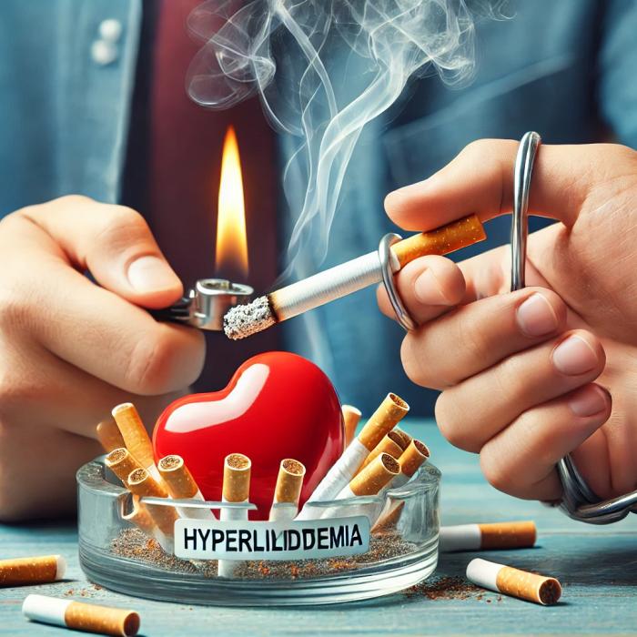 고지혈증 예방을 위해 금연을 결심하는 사람의 의지적인 장면