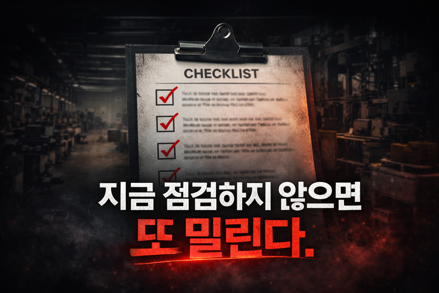 베트남 공장 납기 지연 리스크를 점검하는 체크리스트 이미지와 “지금 점검하지 않으면 또 밀린다” 문구