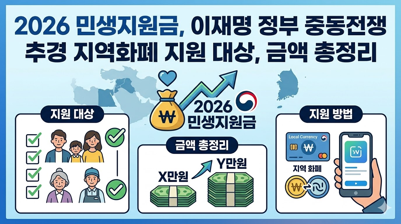 2026 민생지원금, 이재명 정부 중동전쟁 추경 지역화폐 지원 대상, 금액 총정리