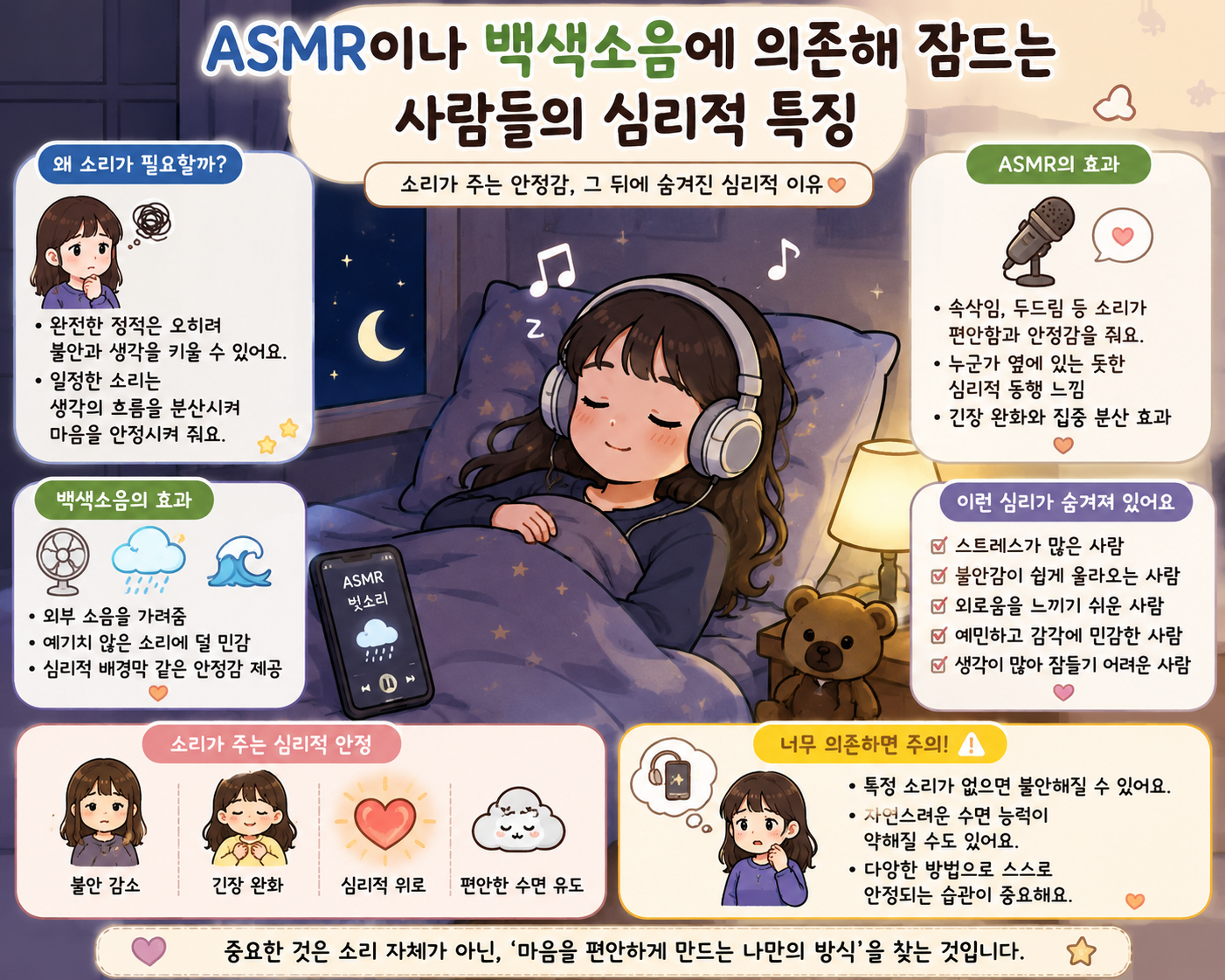 ASMR이나 백색소음에 의존해 잠드는 사람들의 심리적 특징