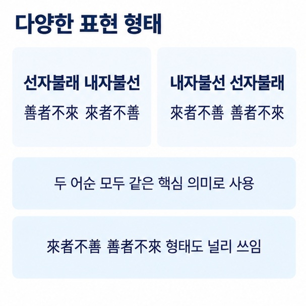 선자불래 내자불선과 내자불선 선자불래 두 어순이 같은 핵심 의미로 쓰이는 모습을 보여주는 이미지