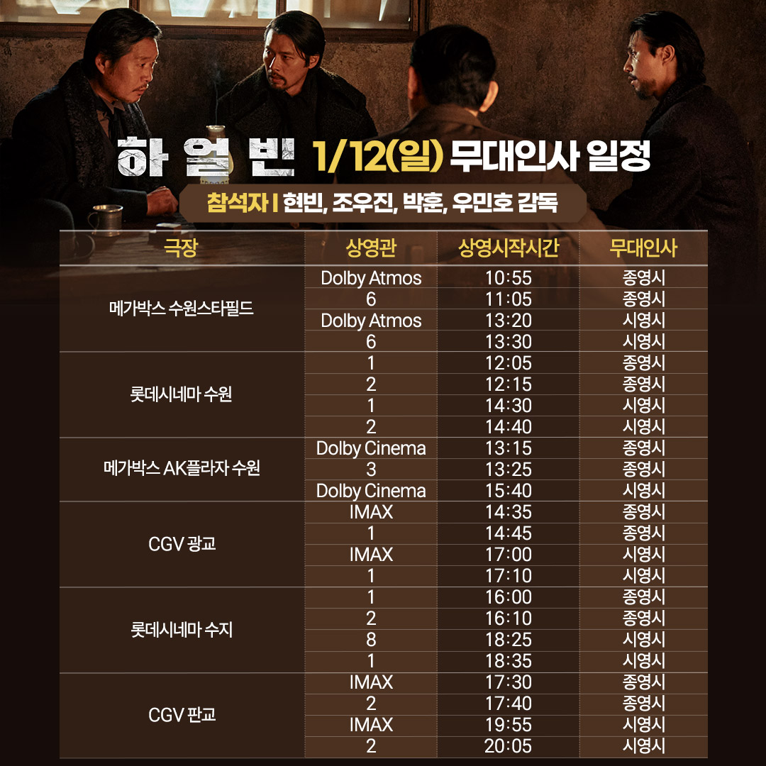 영화 하얼빈 무대인사 일정 총정리 – 현빈, 조우진, 박훈과 함께하는 특별한 시간