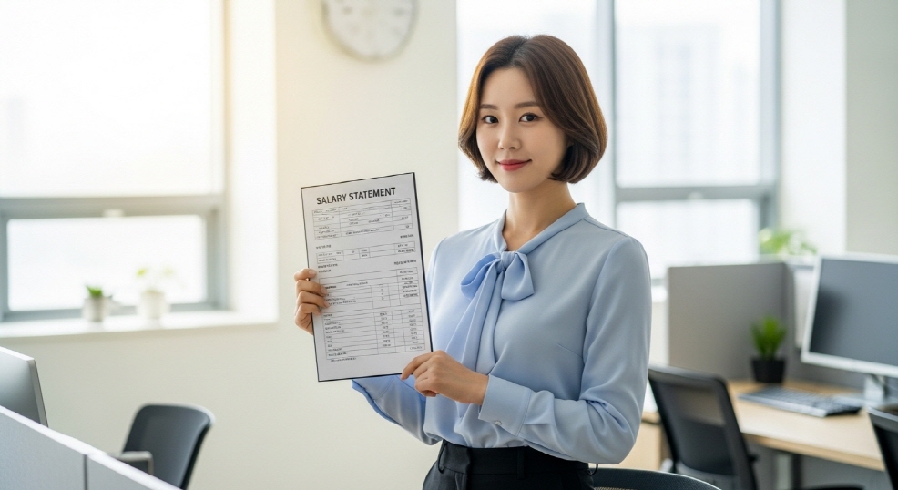 연봉 명세서 들고 있는 직장인 여성