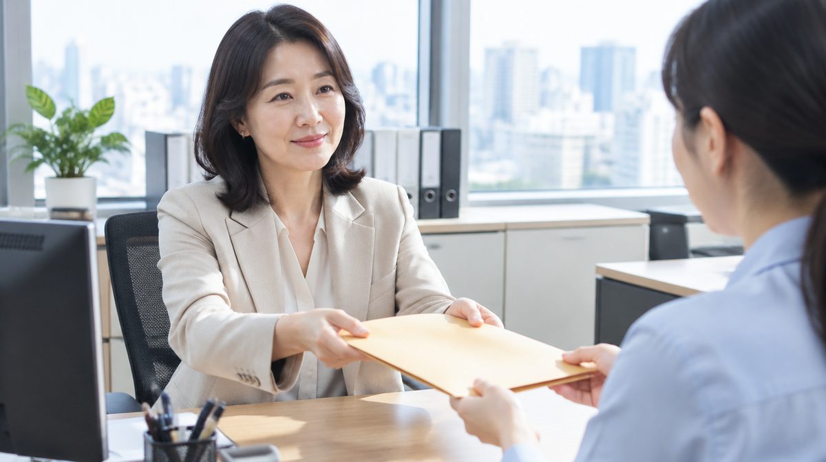 회사에 장애인증명서를 제출하는 직장인