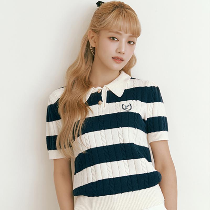 로라로라 HALF SLEEVE BOARDER KNIT NV IV