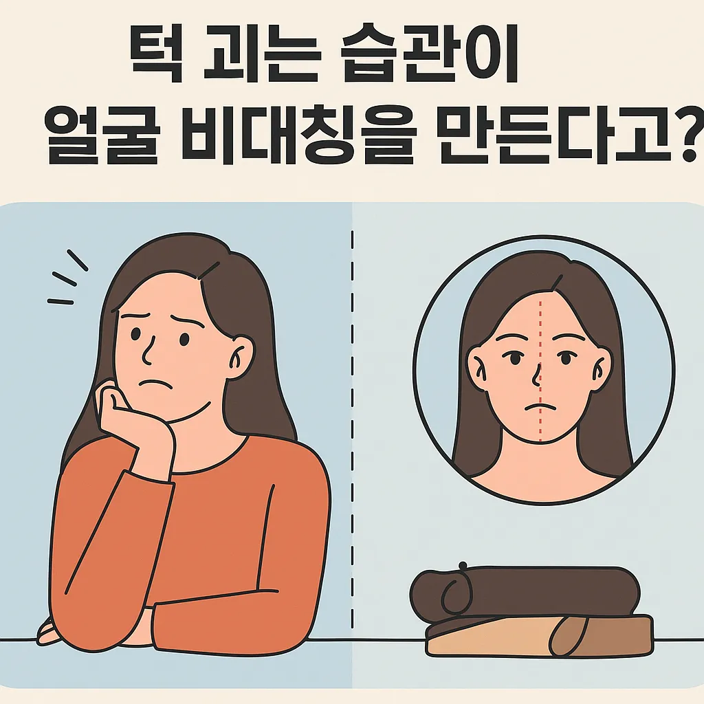 턱을-괴는-습관으로-얼굴-비대칭이-생기는-변화를-비교한-일러스트-이미지