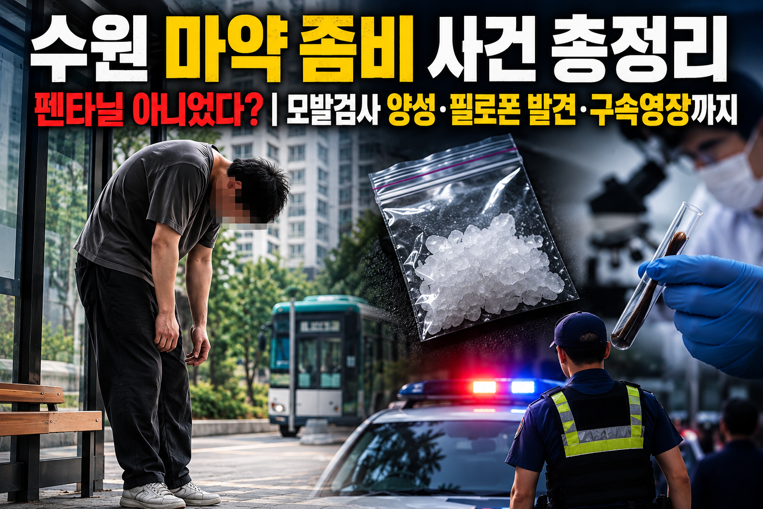 수원 마약 좀비 사건 총정리|펜타닐 아니었다? 모발검사 양성·필로폰 발견·구속영장까지 관련 사진