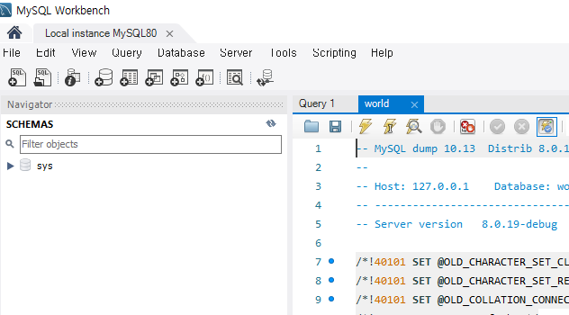 샘플 데이터베이스 쿼리 확인