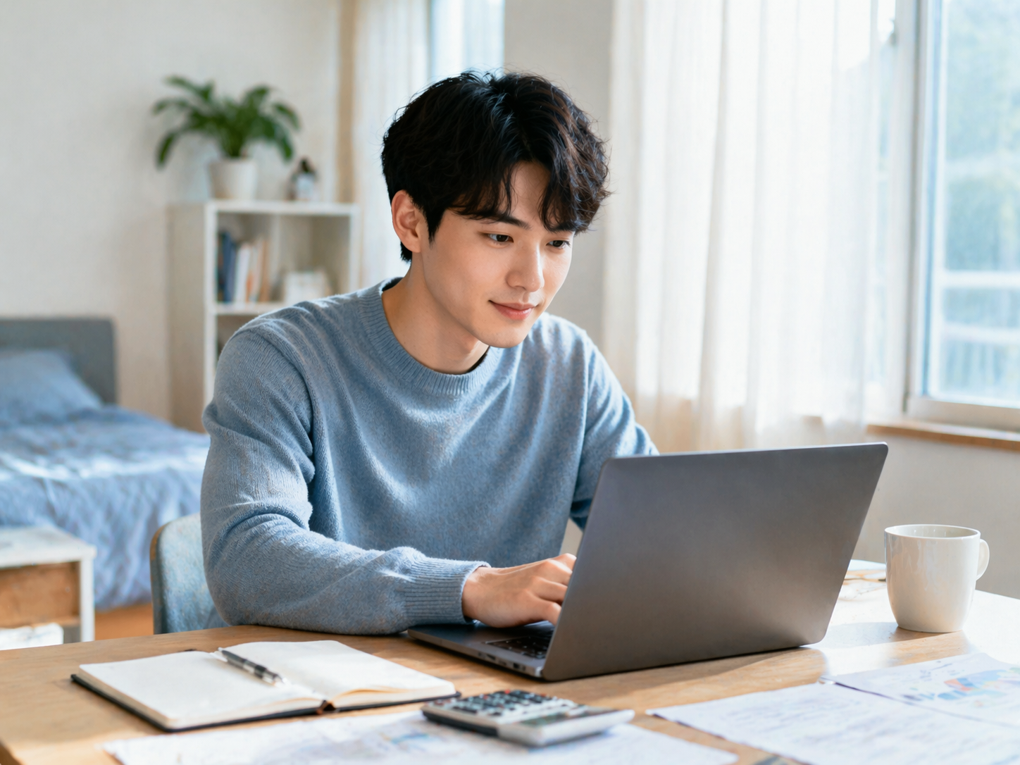 청년 1인가구 노트북을 통해 조사하고 있는 모습