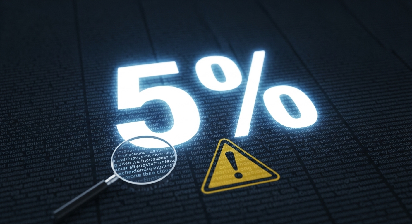 파킹통장 5% 이자율 뒤에 숨겨진 복잡하고 작은 글씨의 우대 조건, 함정을 시각적으로 표현한 이미지