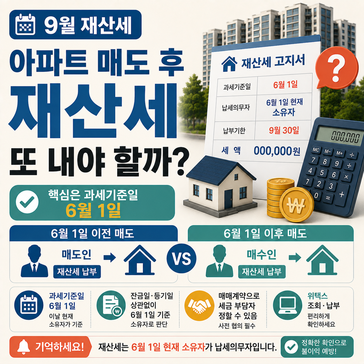 아파트 매도 후 9월 재산세 납부 의무를 설명하는 이미지