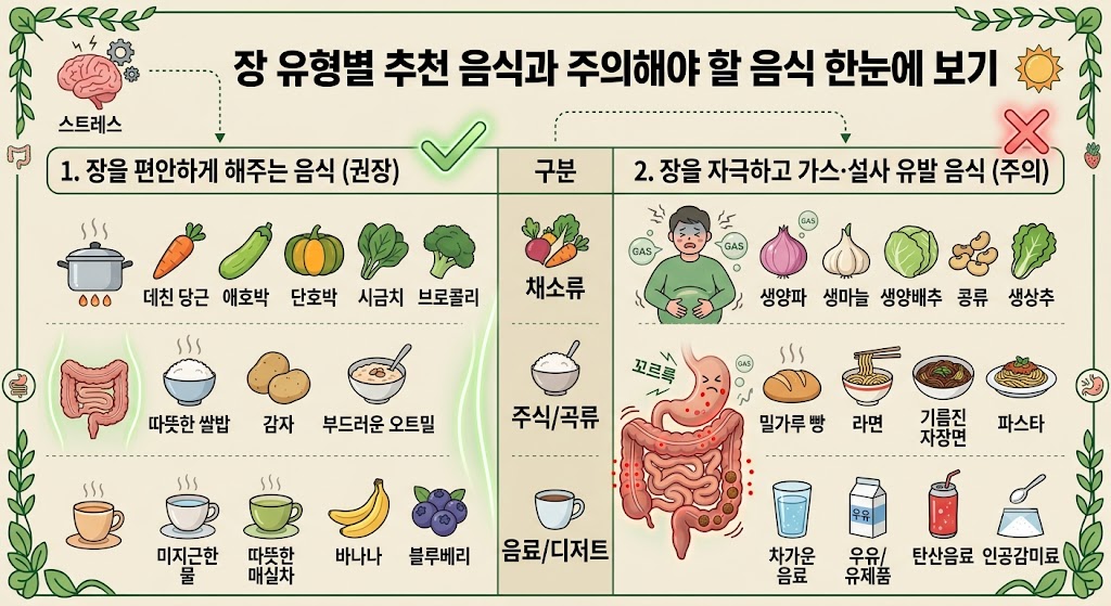 장유형별 추천 음식과 주의해야 할 음식 이미지