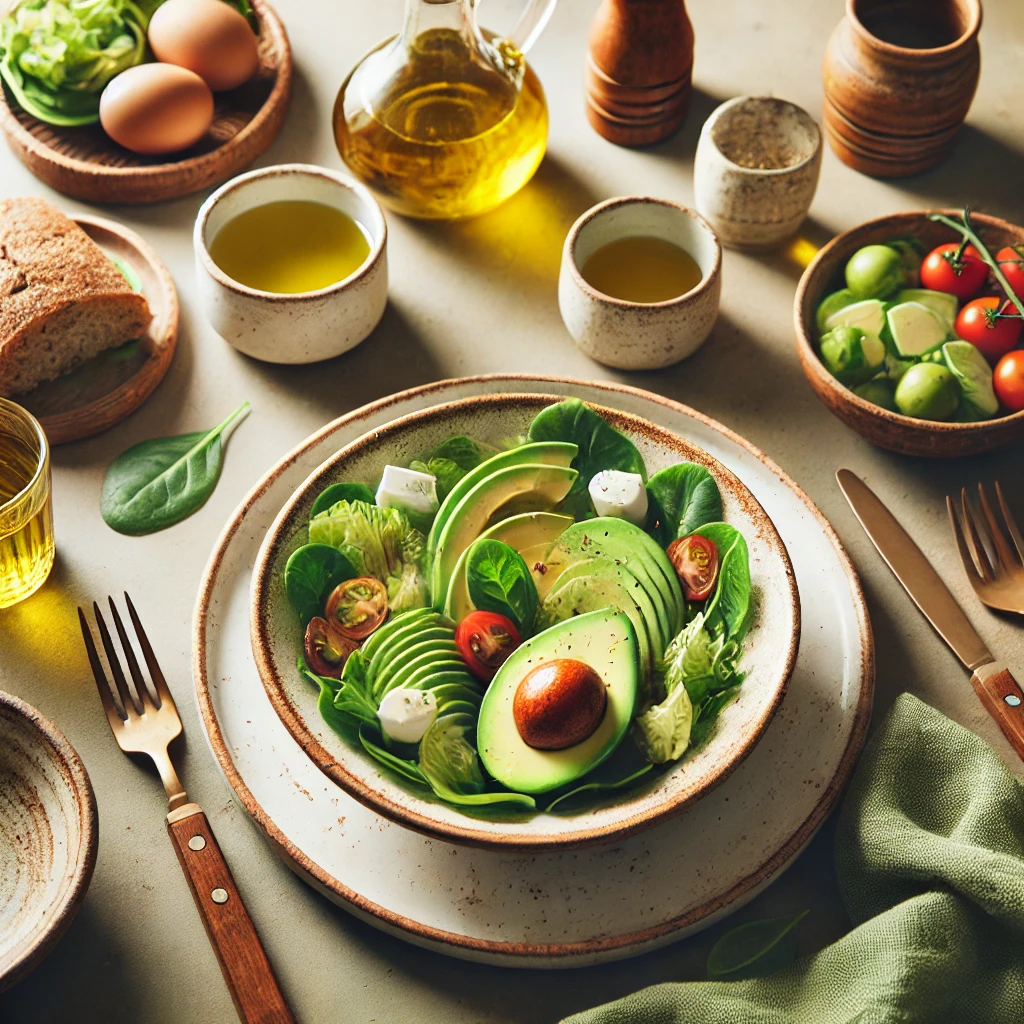 아보카도와 올리브가 담긴 건강한 식탁 이미지