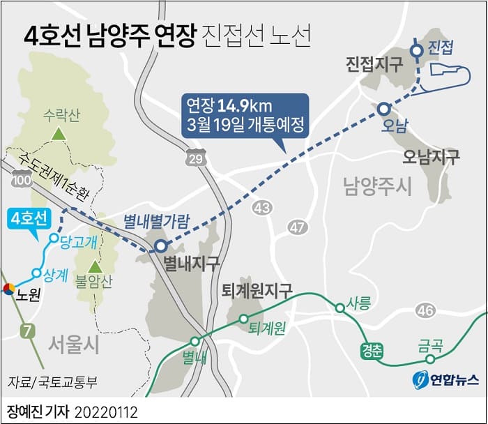 지하철 4호선 남양주 연장 '진접선' 개통