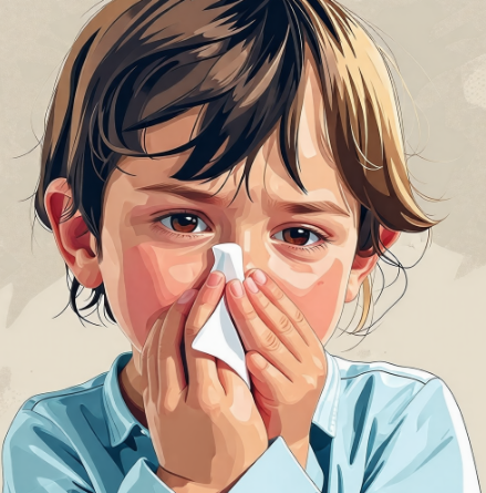 어린아이가 기침할 때는 휴지나 옷소매로 입과 코를 가린 일러스트