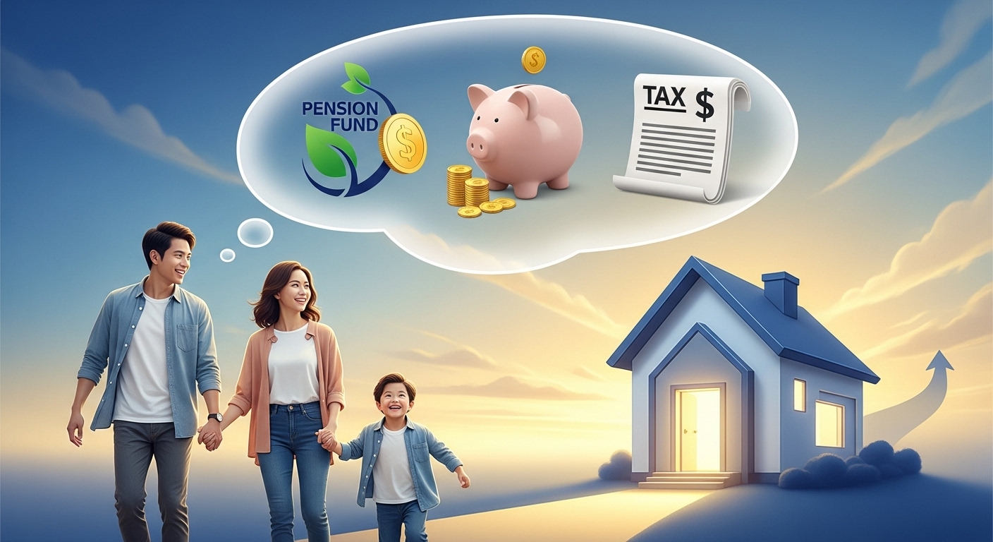 연금저축, 주택 관련 공제 등 미래를 위한 세금 혜택을 누리는 행복한 가족의 모습