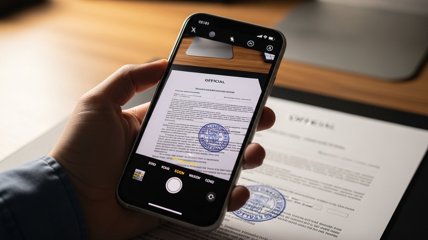 해촉증명서 등의 증빙 서류를 모바일 앱을 이용해 건강보험공단에 제출하는 모습