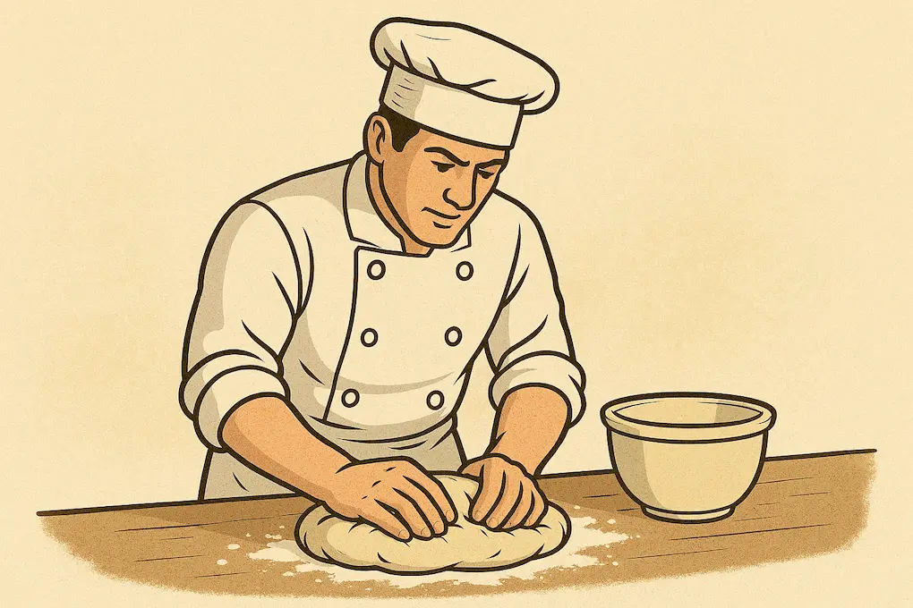 밀가루 반죽하는 요리사