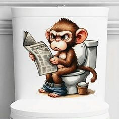 변기-물통에-원숭이가-앉아서-일을-보면서-신문을-보고있는-우스꽝스러운-스티커를-붙여놔서-변이-잘-나오겠다