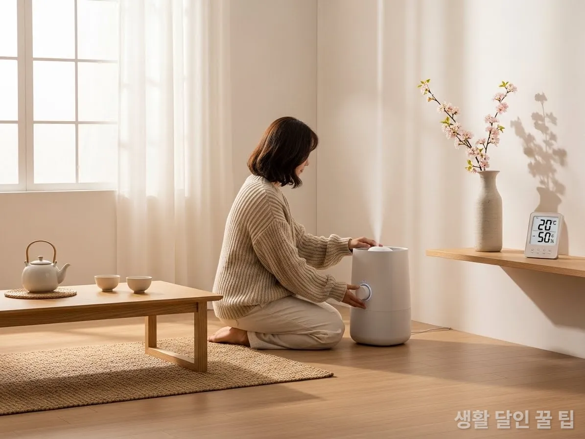 적정 실내 온도와 습도를 유지하며 건강하게 겨울을 보내는 한국인의 모습