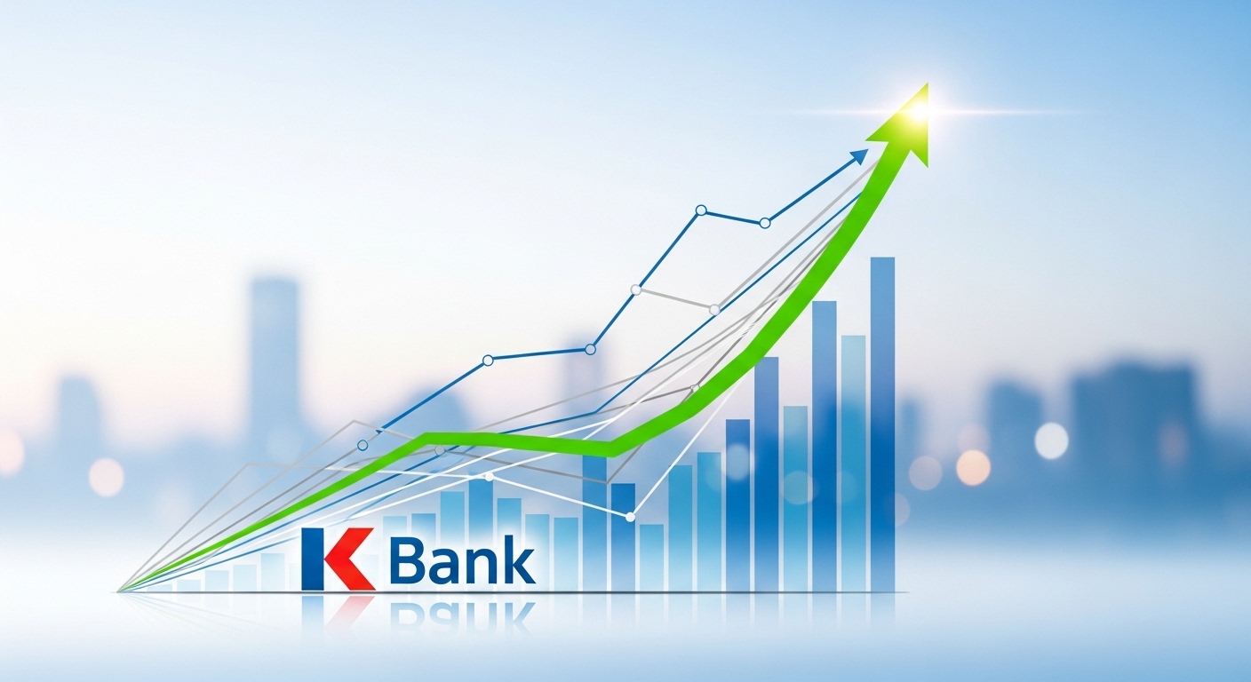 케이뱅크 로고와 상장을 상징하는 상승 그래프 이미지가 결합된 모습