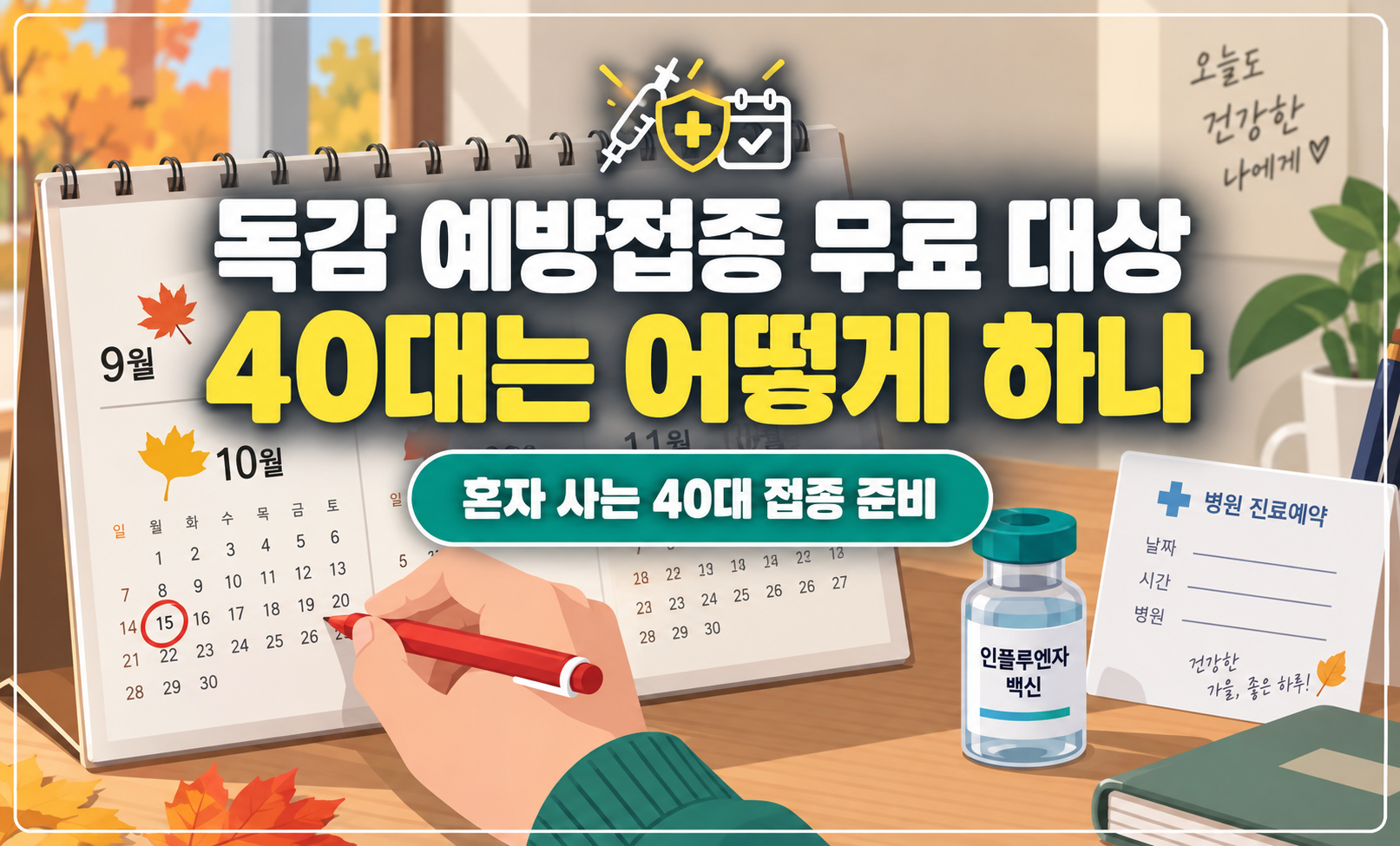 달력 앞에서 접종 시기 고르는 손