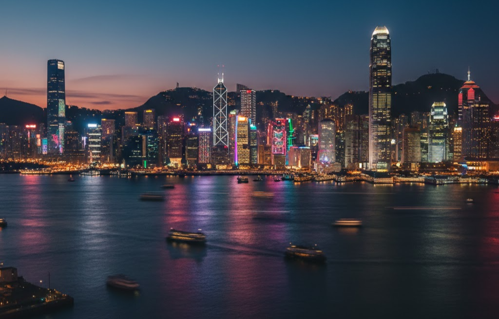 홍콩 빅토리아 하버 야경과 스카이라인