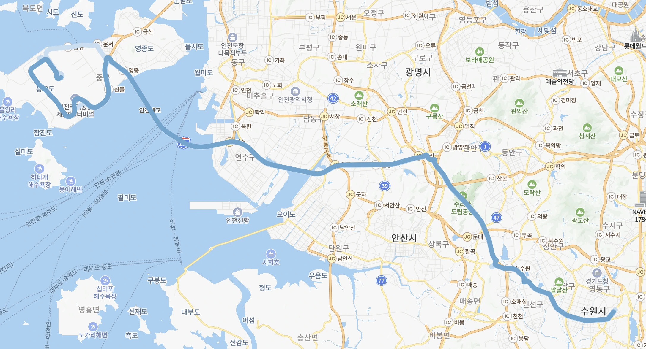 4100 공항버스 운행지도