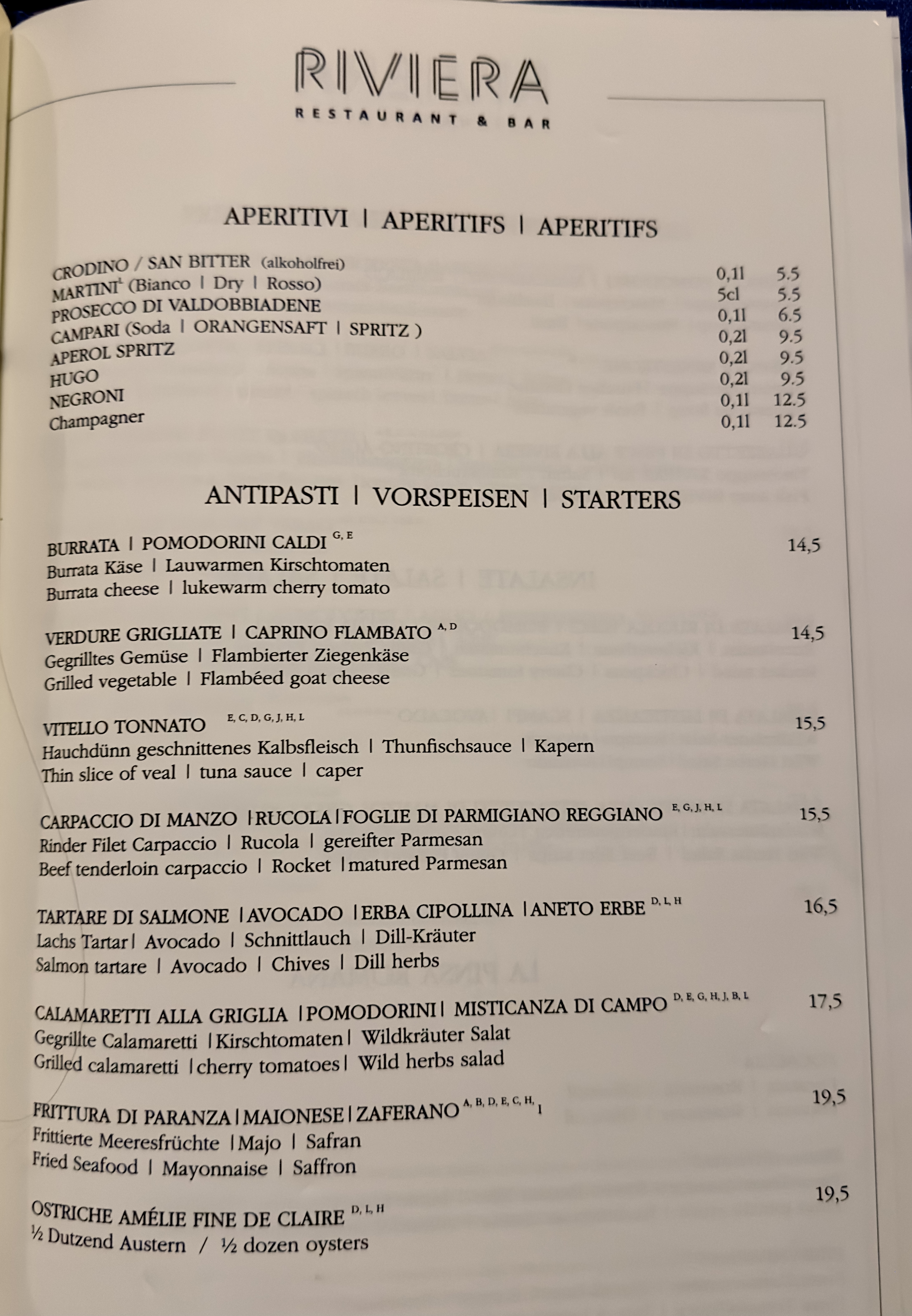 Rivera Menu