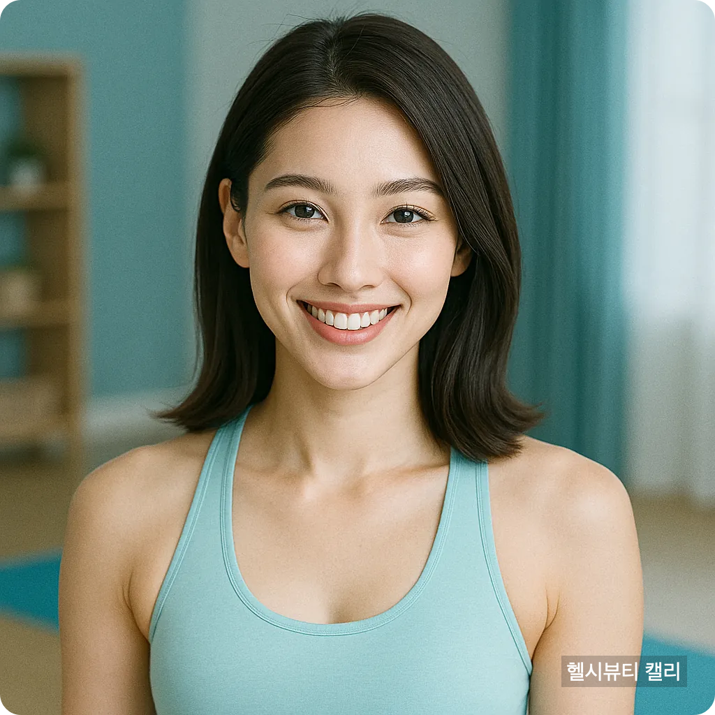 밝은 미소로 홈트를 즐기는 20대 여성 모델