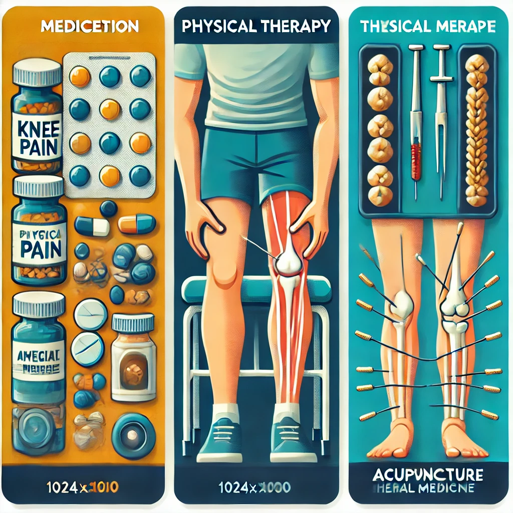 무릎통증 치료법 비교 (약, 물리치료, 한방치료)에 대한 이미지