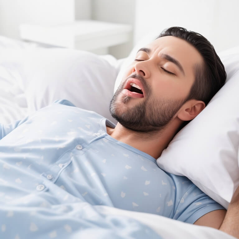수면중에 입을 크게 벌리고 구강호흡을 하는 남자