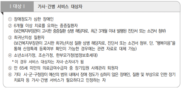 가사 간병 서비스 지원대상자