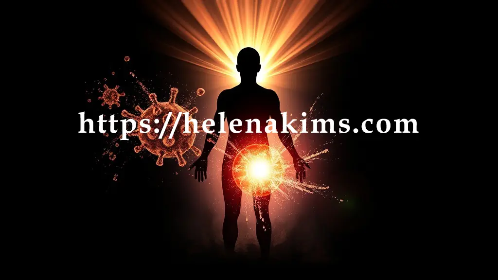 어두운 그림자에 갇혀 있던 인간 실루엣이 몸에서 탁한 노폐물과 독소 입자를 내보내며 내면의 빛으로 환하게 밝아지는 모습.