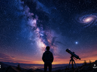 우주에 대한 호기심으로 밤하늘을 바라보는 사람의 모습