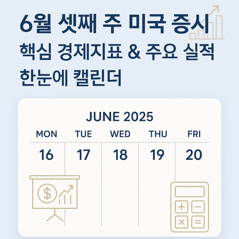 2025년 6월 셋째 주 미국 증시 핵심 경제지표 및 주요 실적 한눈에 캘린더 이미지