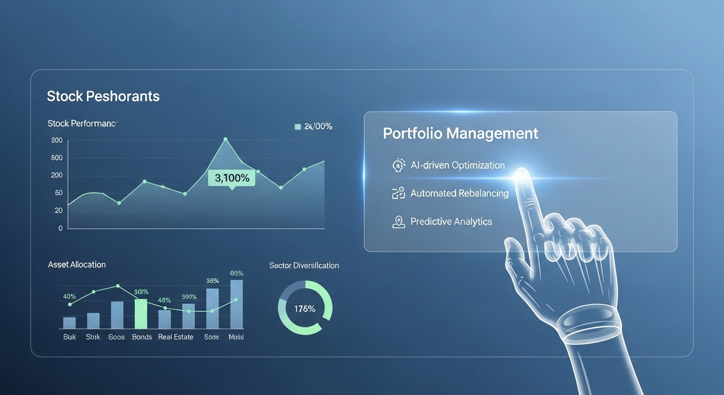 인공지능 기반 포트폴리오 관리 대시보드를 보여주는 이미지, 투자 최적화 강조