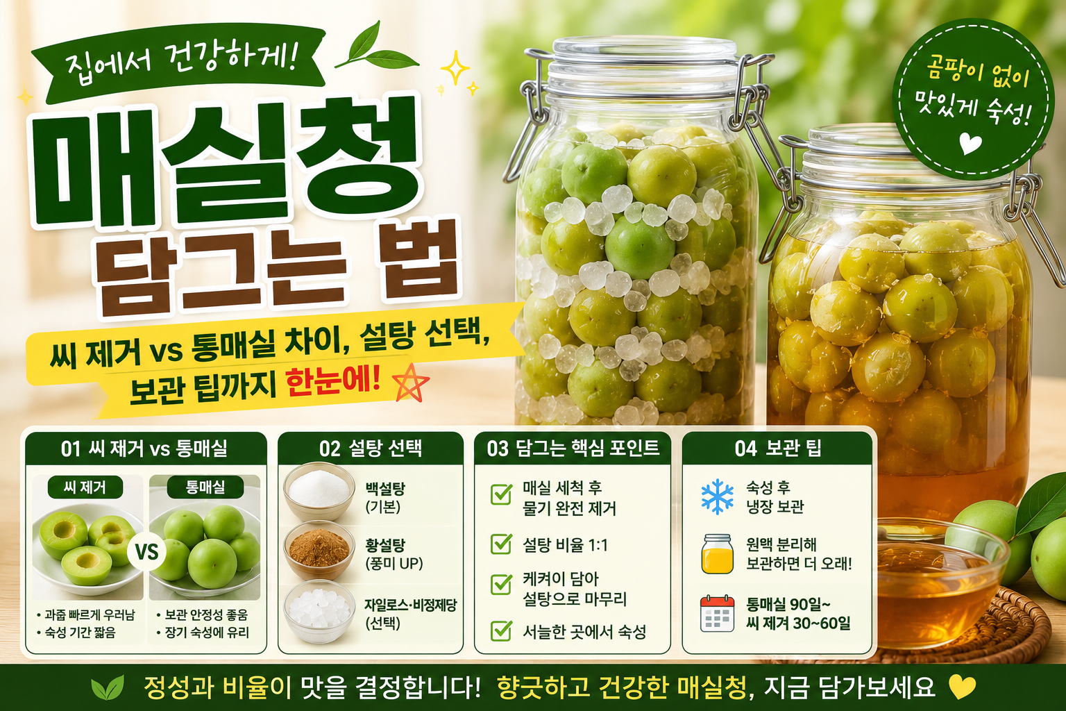 집에서 건강하게 매실청 담그는 법|씨 제거 vs 통매실 차이·설탕 선택·보관 꿀팁 총정리