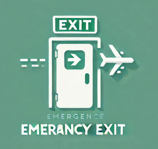비행기 비상문 안내표지판을 나타내느 모습